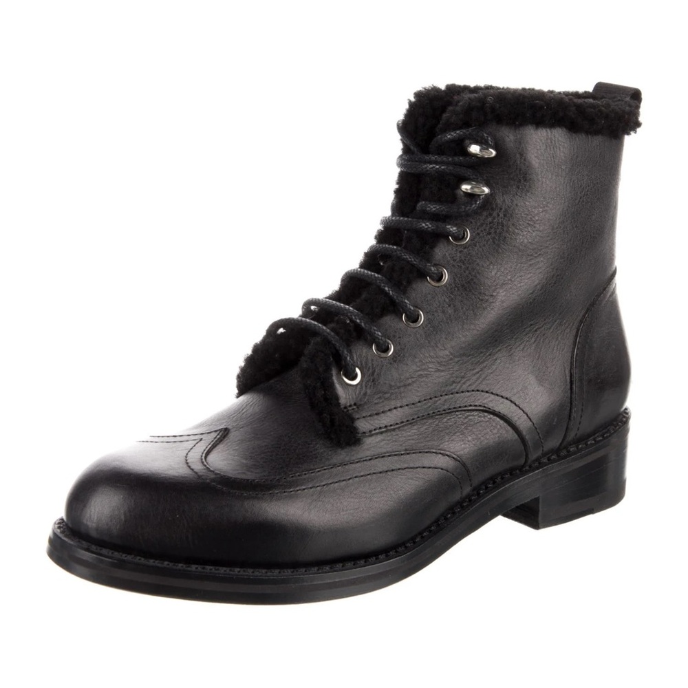 RAG & BONE Cozen Shearling Lined Black Leather Moto Boots